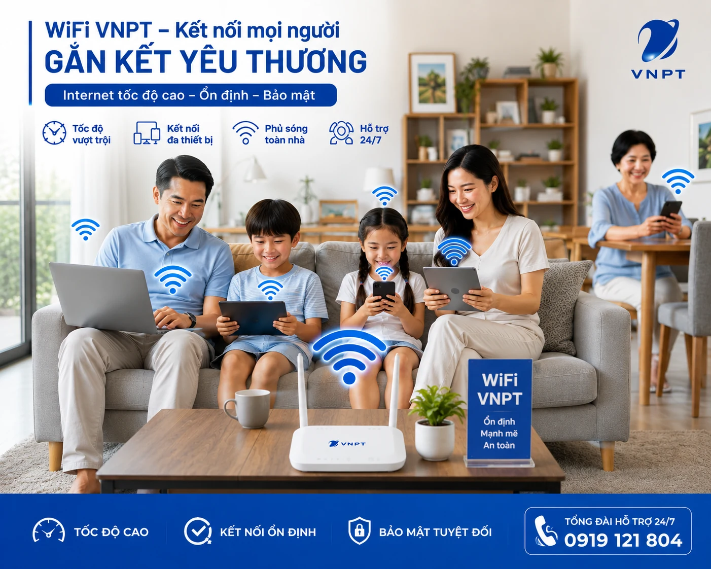Gia đình nhiều thiết bị kết nối WiFi VNPT tại Bình Tân