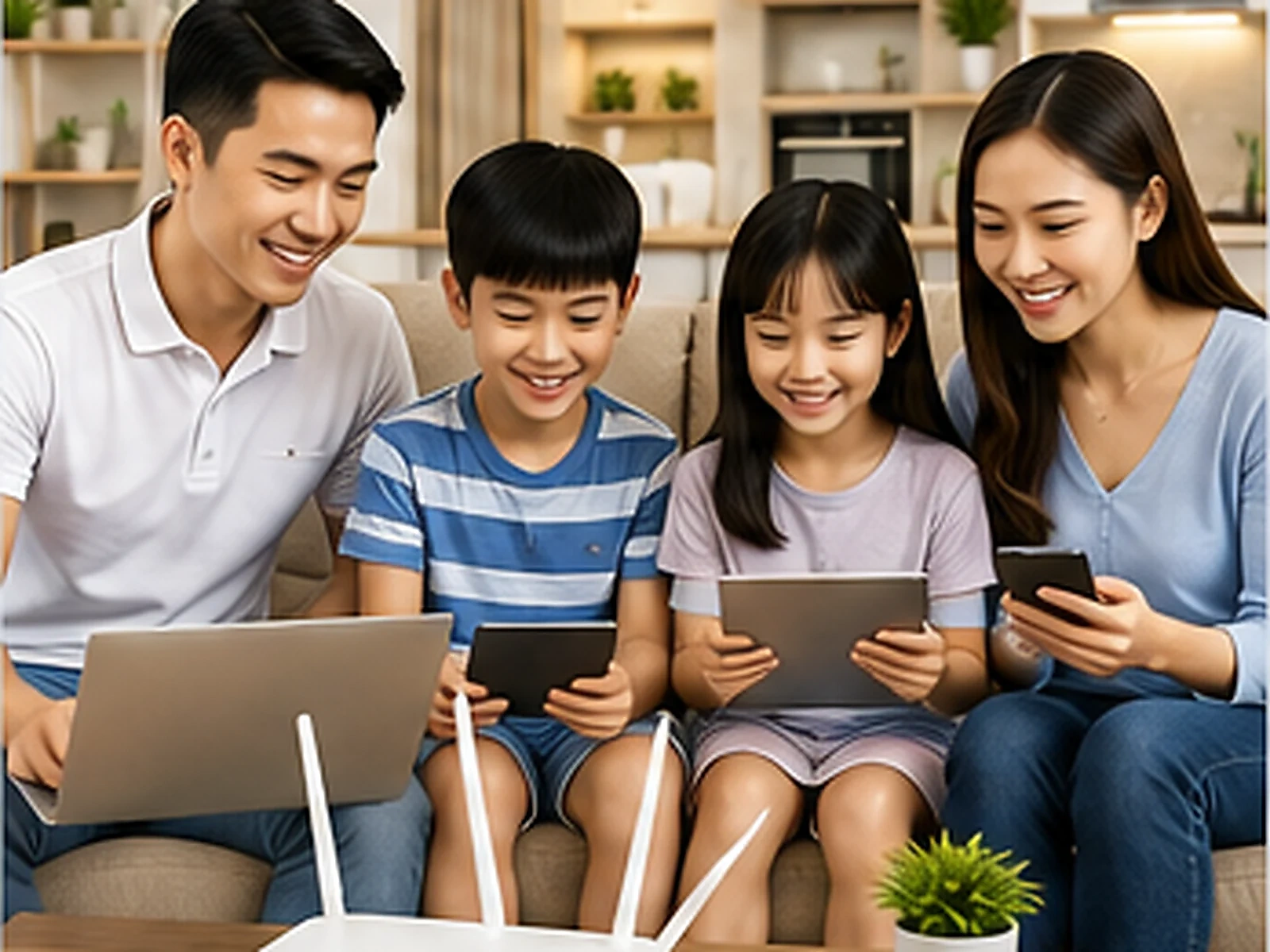 Gia đình nhiều thiết bị kết nối WiFi VNPT tại Quận 11